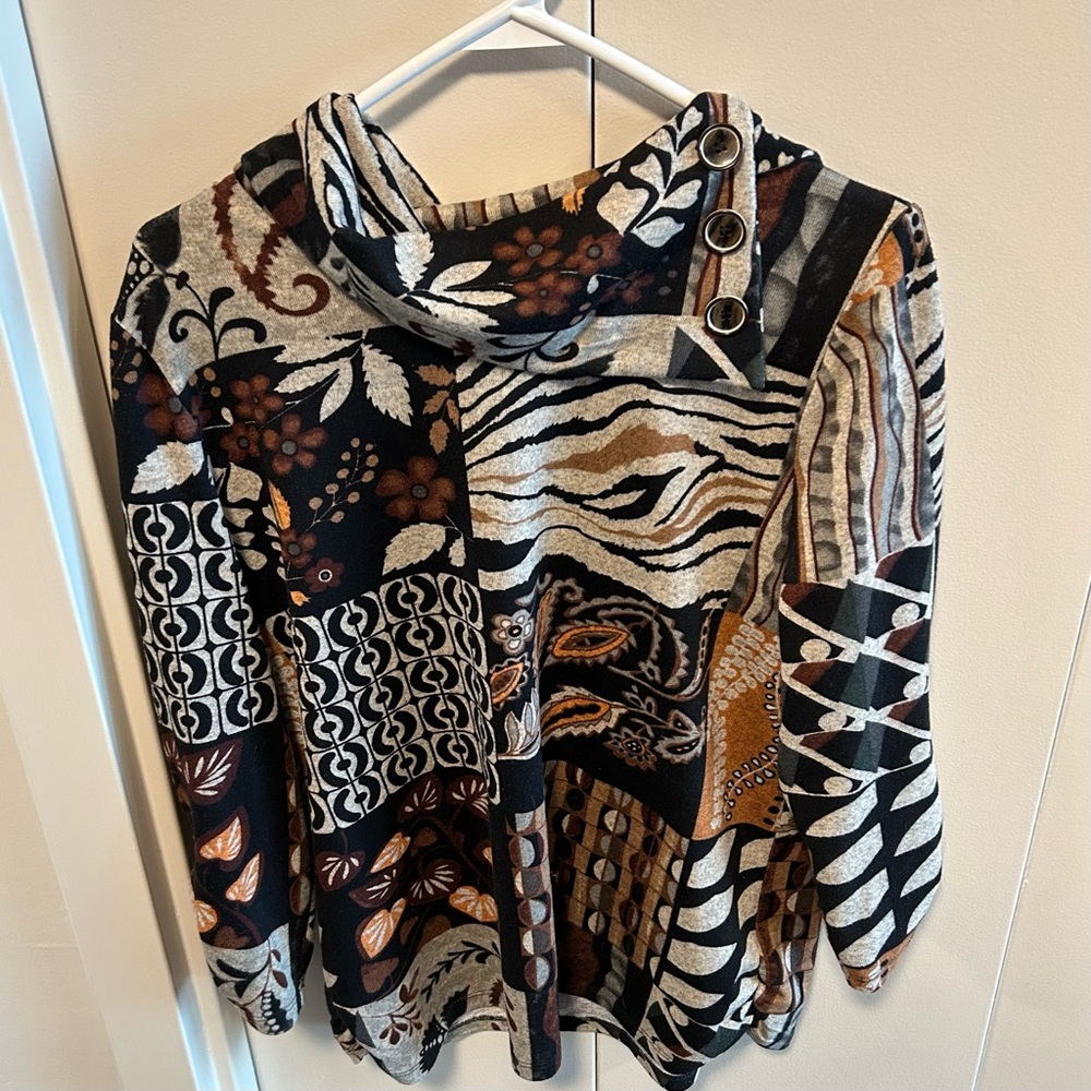 Michael Taylor Multicolor Patterned Cowl Neck Top - image 1